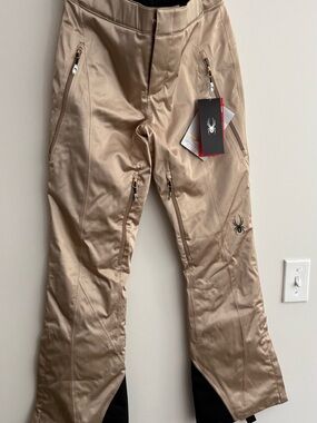 Spyder Women’s Gold Ski Pants with Black Cuff Panels